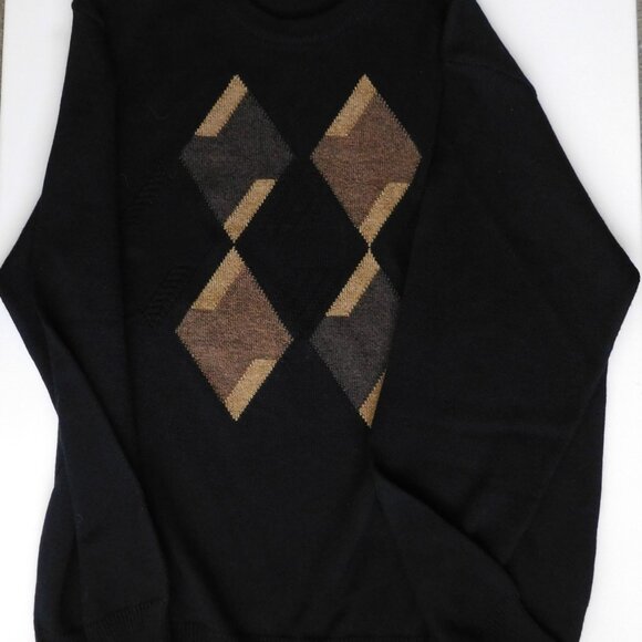 Raffi Black Argyle Diamond Crewneck Wool Blend Sweater Size L  Italy Mens - Picture 4 of 9
